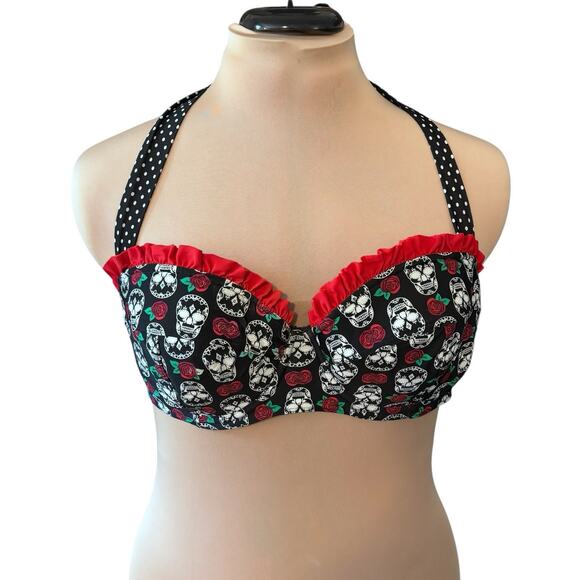 Hot Topic Other - Hot Topic Sugar Skull Bikini Top Size XL Polka Dot And Ruffles